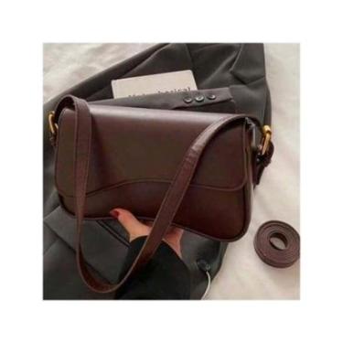 Imagem de Bolsa Feminina Baguete Boho Minimalista com Alça de Ombro Aba Irregular Cafe Caramelo Branca Preto-Feminino