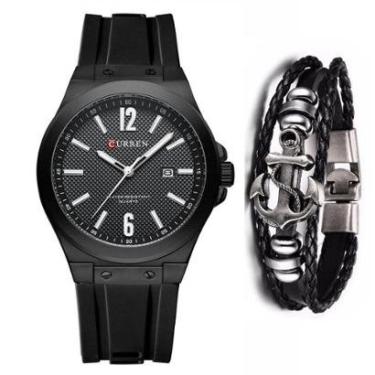 Imagem de Relógio Curren Luxo Casual Masculino + Pulseira Couro Âncora-Masculino