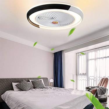 Imagem de Ventilador de teto com luz LED, velocidade do vento ajustável, dimerizável, controle remoto, 36W, luminária de teto moderna para quarto, sala de estar e sala de jantar, preto, 50cm