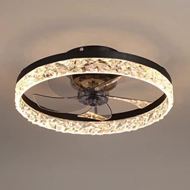Imagem de Ventilador de teto LED moderno de 30 W com controle remoto, dimerizável (3000K-4000K-6500K) e 6 velocidades para sala de estar, quarto e sala de jantar (preto).