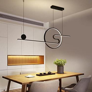Imagem de Luminária pendente de mesa de jantar LED com controle remoto, dimerizável, lustre moderno linear, altura ajustável, 48W, luminária de teto criativa para sala de estar e sala de jantar (preta