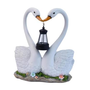 Imagem de Fenteer Estátua de cisne para jardim, estatueta de animal com luz solar externa, luminária de paisagem, artesanato, escultura em resina para jardim e pátio.