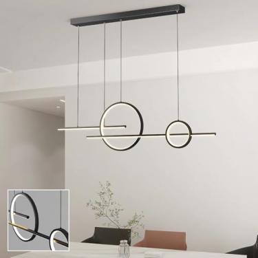 Imagem de Luminária pendente LED linear para ilha de cozinha, sala de jantar, lustre com intensidade regulável e controle remoto para mesa de jantar, cozinha, escritório, bar, luminária suspensa moder