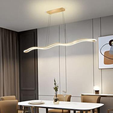 Imagem de Luminária pendente LED para mesa de jantar, com intensidade regulável, design moderno com controle remoto, altura ajustável e estilo lustre em espiral (dourada, 120 cm de comprimento).
