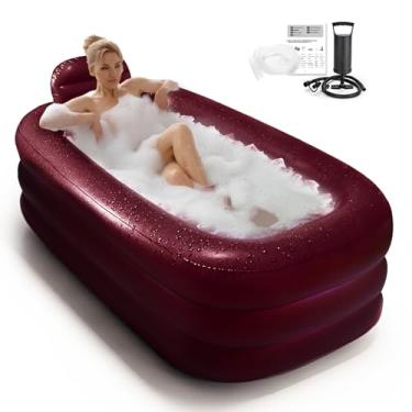 Imagem de Inflatoast Banheira inflável para mulheres, com travesseiro de cabeça - Banheira de hidromassagem portátil dobrável independente com capa, elegante banheira de imersão interna para uma pessoa para