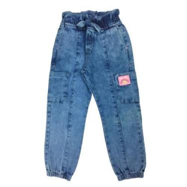 Imagem de Calça Jogger Infantil Jeans com Elástico e Cordão no Cós - Tam 4/8 e 1