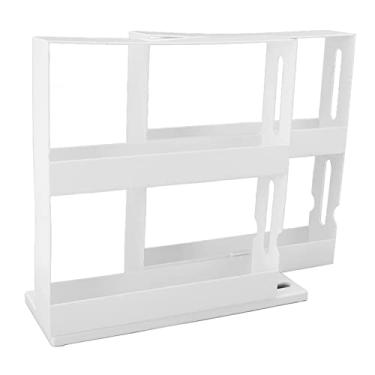 Imagem de AYNEFY Rack Deslizante para Temperos, Rack Removível de Plástico de 2 Camadas, Organizador que Economiza Espaço para Armários Internos e Despensas
