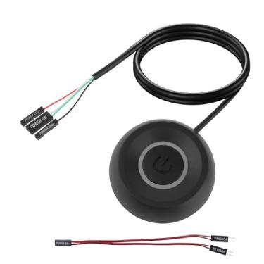 Imagem de Botão Liga/Desliga Redondo para PC, Botão Interruptor Energia Computador Desktop com Cabo 1,8m e Divisor 1 ao 2 para Placa-Mãe Computador Desktop(Preto)