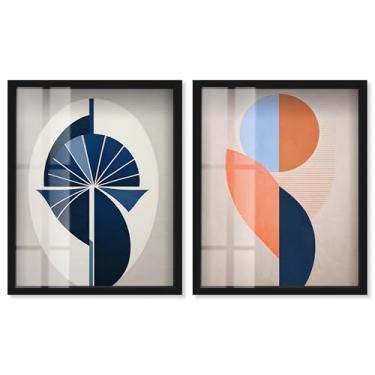 Imagem de Conjunto de 2 arte de parede de sala de estar com estampa de caixa de sombra, glamour, dourado da Art Remedy, moldura preta, 64 x 78 cm