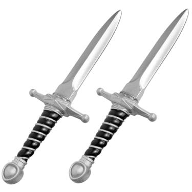 Imagem de Pterosauria 2 peças de armas de adaga falsa de espuma de poliuretano, adereços de espada de cosplay para brincar, fantasia de luta, acessório de festa (prata-2 peças)