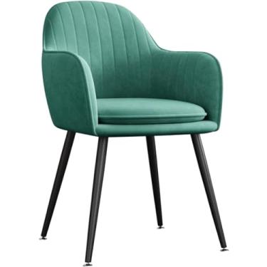 Imagem de Cadeira de jantar elegante de veludo macio com pernas de metal preto - Cadeira lateral moderna com design ergonômico nas costas e apoio de braço para cozinha ou maquiagem