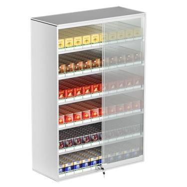 Imagem de Suporte de exibição de cigarro com trava de alumínio, rack de empurrador de cigarro automático, armário de caixa de fósforos montado na parede para lojas de varejo, 62,5 x 17,3 x 90 cm, prateleira de