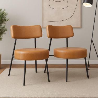 Imagem de Kit 02 Poltronas Decorativas Sala De Estar Kobe Estofada Com Encosto Couríssimo Whisky - Desk Design Cor Whisky