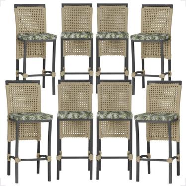 Imagem de 8 Banqueta Em Alumínio Roma Preta Corda Náutica Tecido 5 Rami