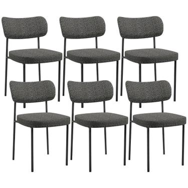 Imagem de Kit 06 Cadeiras Decorativa Estofada Para Sala De Jantar Melina L02 Linho Mescla Chumbo - Lyam Decor