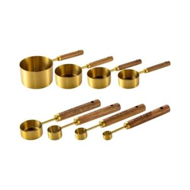 Imagem de Conjunto De Colheres E Copos Medidores De Aço Inoxidável Dourado Com C