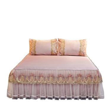 Imagem de THJKUPO A saia para cama de três peças pode ser lavada à máquina de água, capa de cama dobrável com ar condicionado macio (1,8 x 2,2 m)