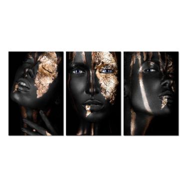 Imagem de Kit 3 Placas Decorativas Mulheres Negras Gold 20x30 Cm Mdf