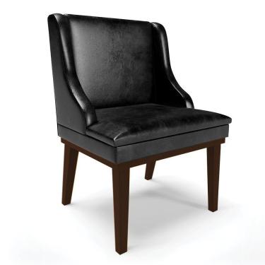 Imagem de Cadeira De Jantar Corano Preto Base Fixa Madeira