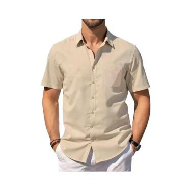 Imagem de Camisa Masculina Leve E Respirável De Algodão E Linho Com Manga Curta,