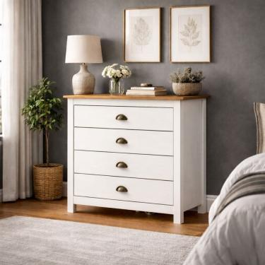 Imagem de Cômoda Madeira Maciça 4 Gavetas Quarto Closet Boho Rústico