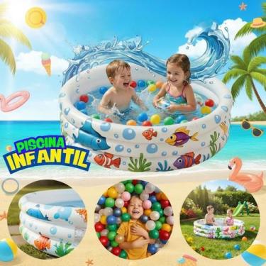 Imagem de Piscina Inflável Infantil Redonda Colorida Piscininha Portátil, Fácil 