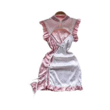 Imagem de Macacão Feminino Sem Mangas, Justo, Costas Nuas, Com Saia Plissada Min