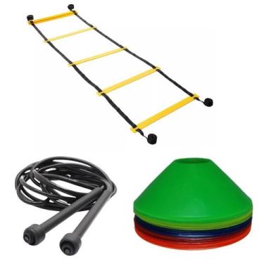 Imagem de Kit Escada Agilidade 5 Metros 10 Degraus+20Half Cone+Corda - 1 Fit
