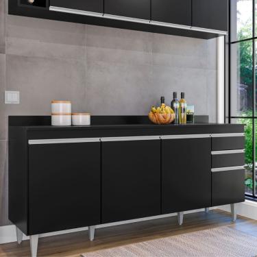 Imagem de Balcão Ágatha com Tampo 180cm 4 Portas 2 Gavetas Preto Maderatto Móveis