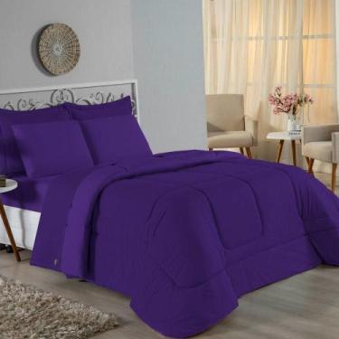 Imagem de Kit Edredom Dupla Face + Jogo De Lençol Casal Nobre 7 Peças Malha 100%