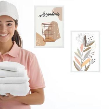 Imagem de Kit 2 Quadros Para Lavanderia Arte Boho 45X34Cm - Com Vidro