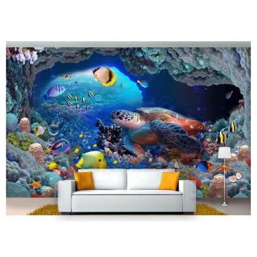 Imagem de Papel De Parede Animais Golfinho Corais 3D Anm264