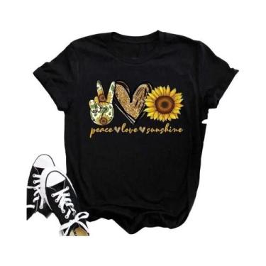 Imagem de Camiseta Preta Com Estampa De Borboleta E Girassol Kawaii Para Mulhere