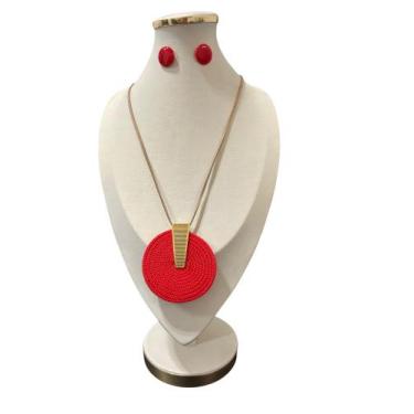 Imagem de Maxi Colar Feminino Corda Kit Brinco Pedra Resina Elegante - MLBpel, M