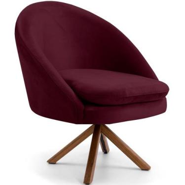 Imagem de Poltrona Decorativa Base Giratória de Madeira Rafa C06 Veludo Marsala 