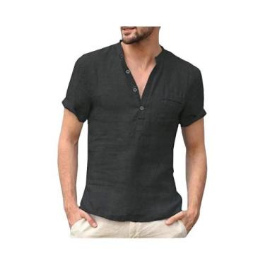 Imagem de Camiseta Masculina Casual de Linho e Algodão - Manga Curta Respirável 