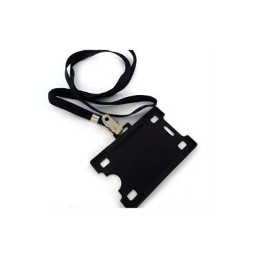 Imagem de Kit 10 Porta Cracha Com Cordão Horizontoal ou Vertical Preto