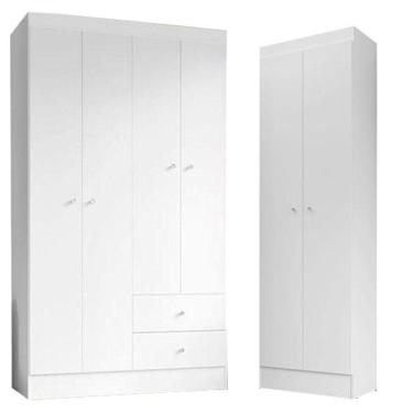 Imagem de Guarda Roupa Solteiro Versa 4 Portas Branco Rosa Flex Fosco Com Armário Multiuso Aura Branco Fosco - Kits Paraná