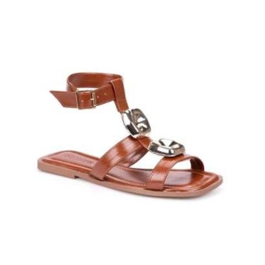 Imagem de Sandália Feminina Rasteira Pedrarias Tira No Tornozelo 257.07-Feminino