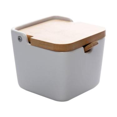 Imagem de Saleiro de Mesa Com Tampa de Bambu e Colher - LYOR, Branco