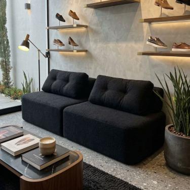 Imagem de Sofá Modular Cielo 240cm Recepção Loja Sala de Estar Bouclê Preto - Montanari`s Decor