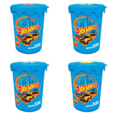 Imagem de 4x slime metalizado 180g - hot wheels - doce brinquedo