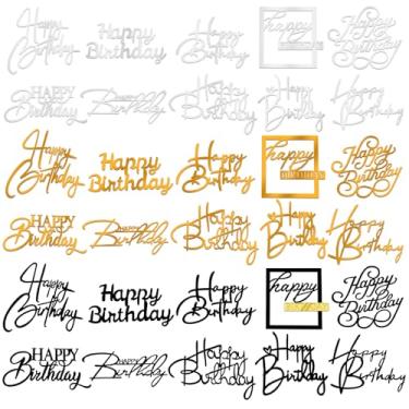 Imagem de 10 estilos totais 30 peças de topo de bolo de feliz aniversário espelho acrílico decora...