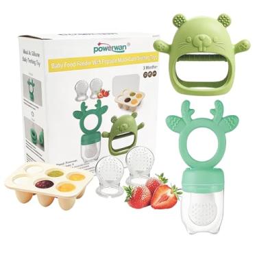 Imagem de Alimentador de frutas para bebês com molde de picolé, brinquedos de dentição fofos mordedores de silicone para bebês de 3 a 12 meses para presente de alimentação do bebê (verde)