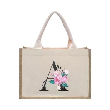 Imagem de Bolsa De Ombro Feminina De Lona Branca Com Estampa, Grande Capacidade,