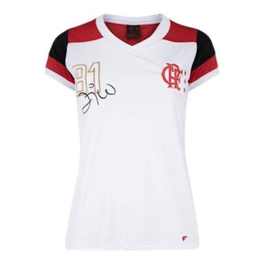 Imagem de Camisa Braziline Flamengo Zico Retro Babylook Feminina, M, Branca verm