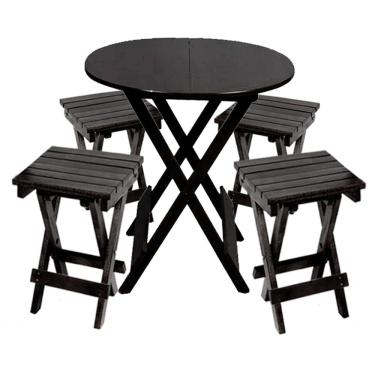 Imagem de Kit Mesa de Madeira 60cm Redonda Dobrável com 4 Banquinhos para Restaurante e Área de L...