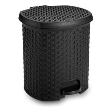 Imagem de Lixeira Pedal Rattan 6 Lts Cozinha Banheiro Escritorio Preto - Plasnor