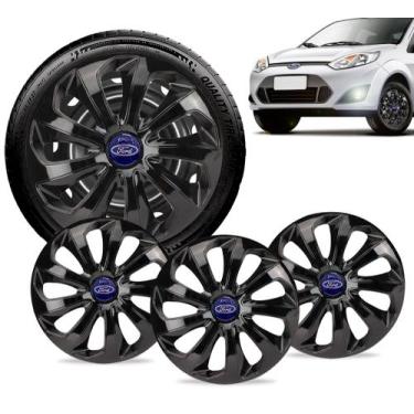 Imagem de Jogo 4 Calota Velox Aro 15 Preta Ford Fiesta Ka Focus Escort - Elitte