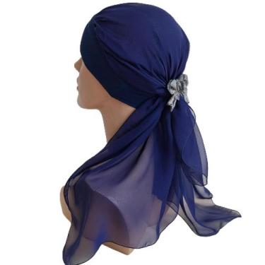 Imagem de Turbante Pra Mulheres Tratamento Quimioterapia azul marinho pronto par